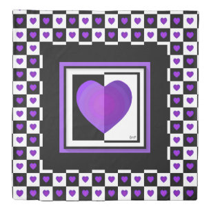 B&W Purple Hearts Beating Duvet Cover