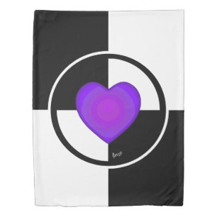 B&W Purple Hearts Beating Duvet Cover