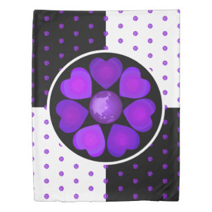 B&W Purple Hearts Beating Duvet Cover
