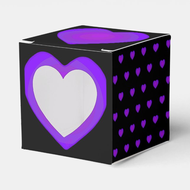 B&W Purple Hearts Beating Favor Boxes (Front Side)