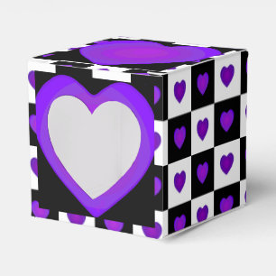 B&W Purple Hearts Beating Favor Boxes