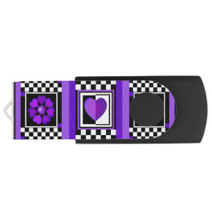 B&W Purple Hearts Beating Flash Drive