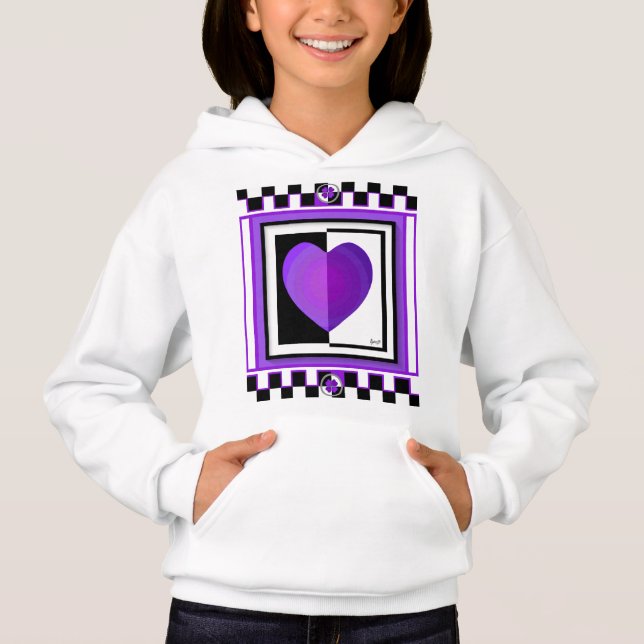 B&W Purple Hearts Beating Hoodie (Front)
