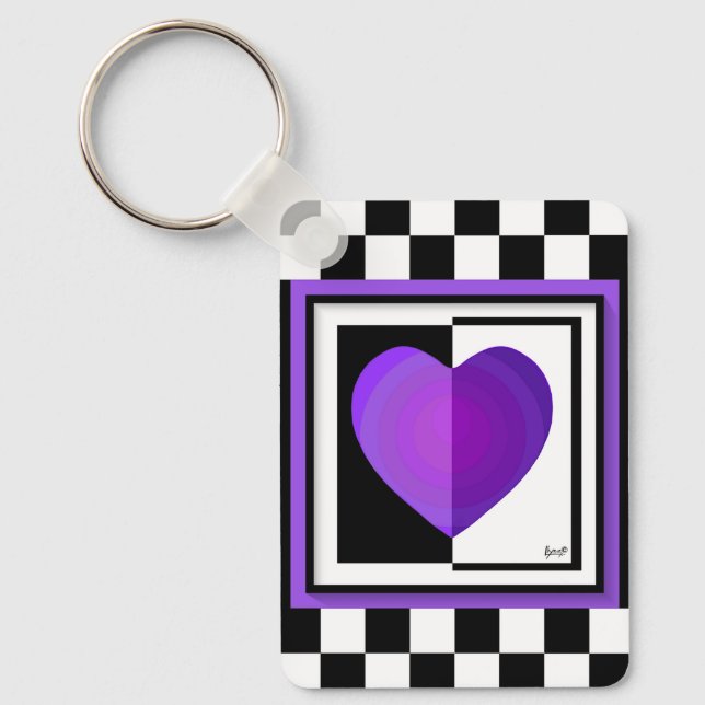 B&W Purple Hearts Beating Keychain (Front)