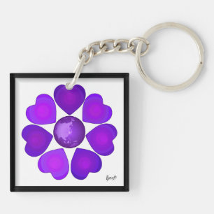 B&W Purple Hearts Beating Keychain