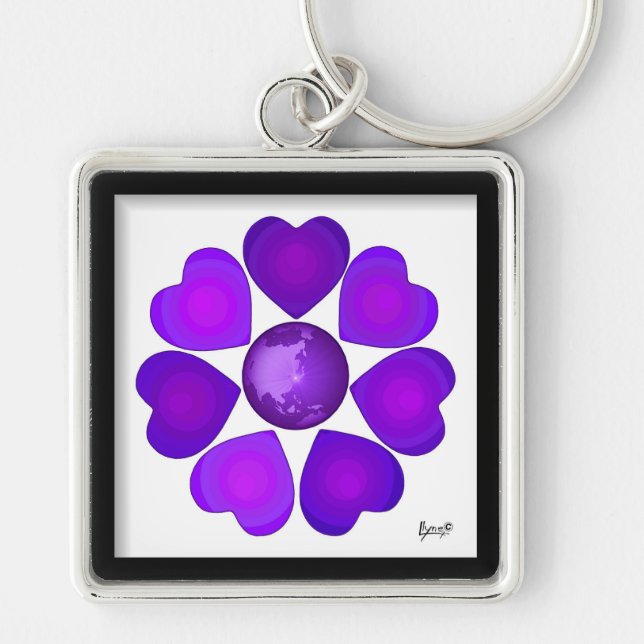 B&W Purple Hearts Beating Keychain (Front)