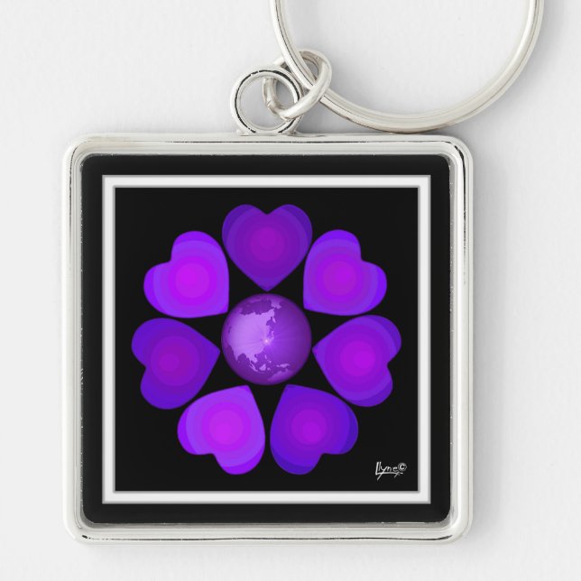 B&W Purple Hearts Beating Keychain (Front)