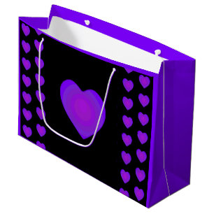 B&W Purple Hearts Beating Large Gift Bag