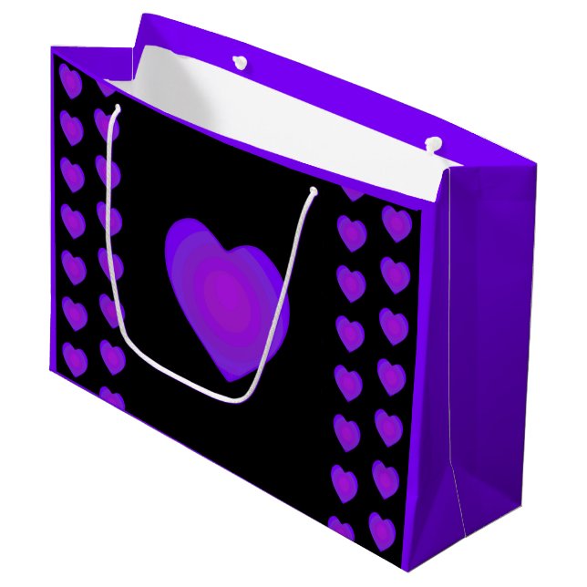 B&W Purple Hearts Beating Large Gift Bag (Front Angled)