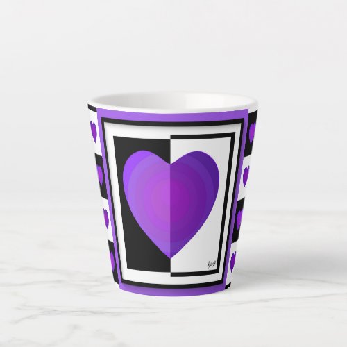BW Purple Hearts Beating Latte Mug