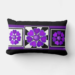 B&W Purple Hearts Beating Lumbar Pillow