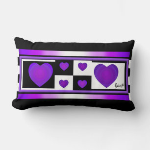 B&W Purple Hearts Beating Lumbar Pillow
