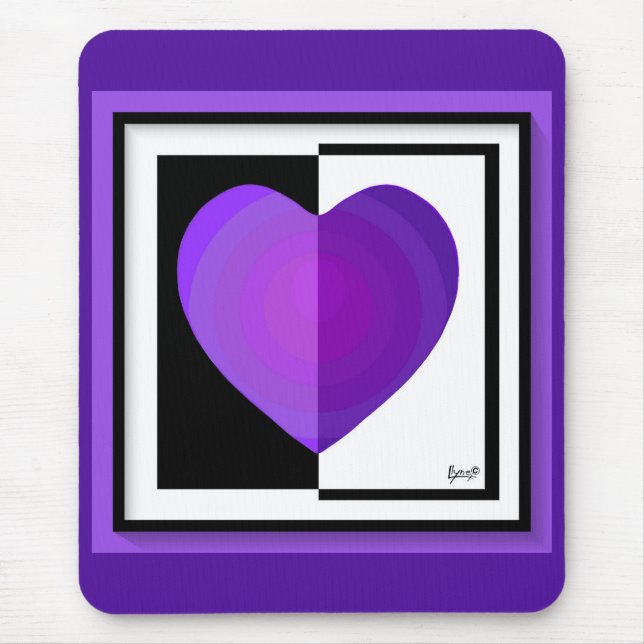 B&W Purple Hearts Beating Mouse Pad (Front)