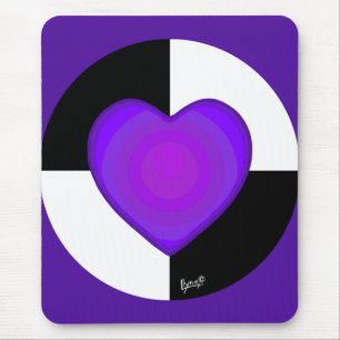 B&W Purple Hearts Beating Mouse Pad