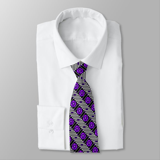 B&W Purple Hearts Beating Neck Tie (Tied)