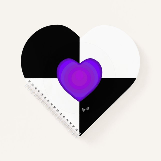 B&W Purple Hearts Beating Notebook (Front)