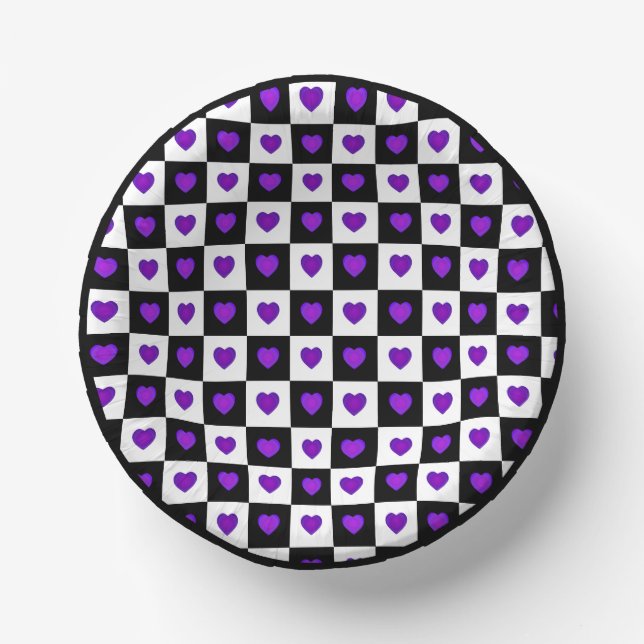 B&W Purple Hearts Beating Paper Bowls (Front)