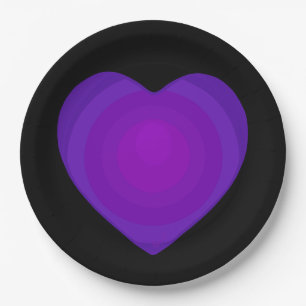 B&W Purple Hearts Beating Paper Plates