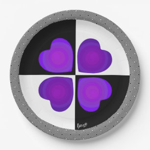 B&W Purple Hearts Beating Paper Plates