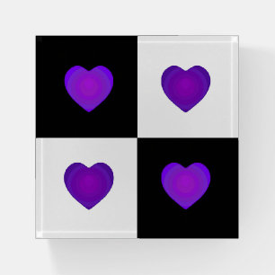 B&W Purple Hearts Beating Paperweight