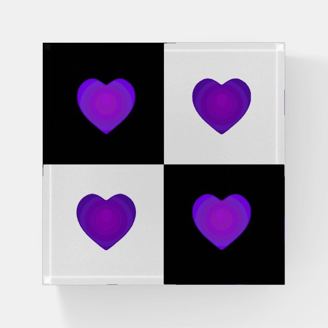 B&W Purple Hearts Beating Paperweight (Front)