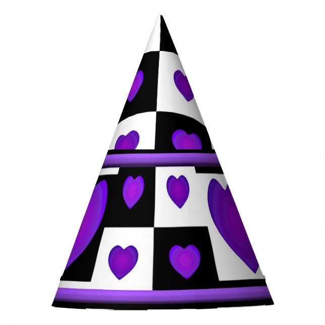 B&W Purple Hearts Beating Party Hat (Front)