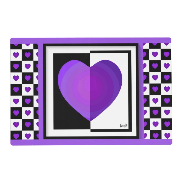 B&W Purple Hearts Beating Placemat (Front)