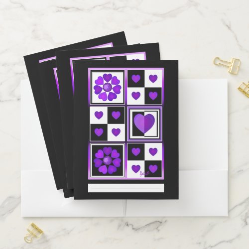 B&W purple hearts beating Pocket Folder