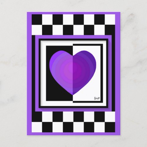 BW Purple hearts beating Postcard