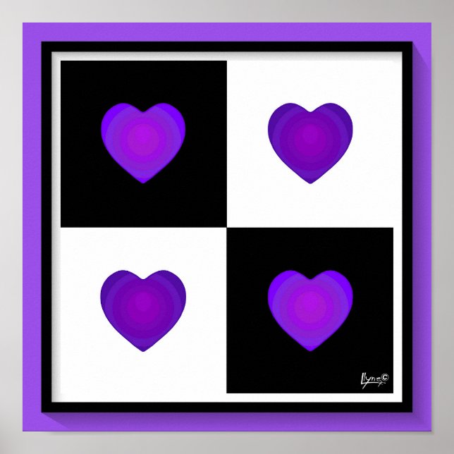 B&W Purple Hearts Beating Poster (Front)