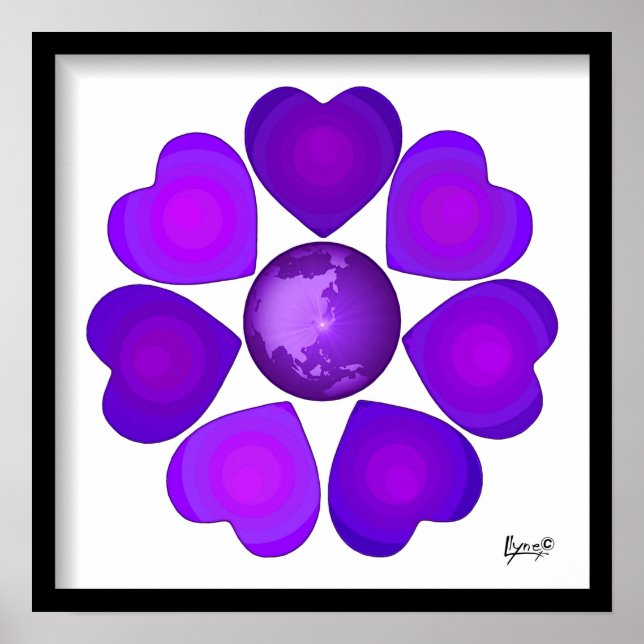 B&W Purple Hearts Beating Poster (Front)