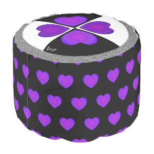 B&W Purple Hearts Beating Pouf