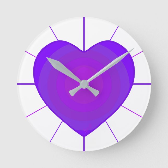 B&W Purple Hearts Beating Round Clock (Front)