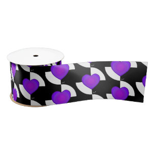 b&w Purple hearts beating Satin Ribbon