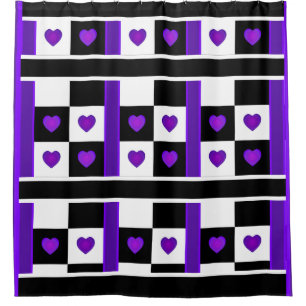 B&W Purple Hearts Beating Shower Curtain