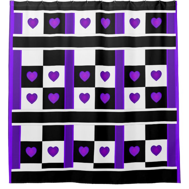 B&W Purple Hearts Beating Shower Curtain (Front)