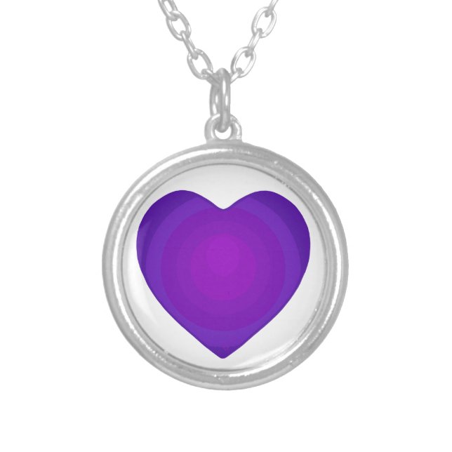B&W Purple Hearts Beating Silver Plated Necklace (Front)