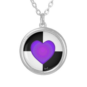 B&W Purple Hearts Beating Silver Plated Necklace