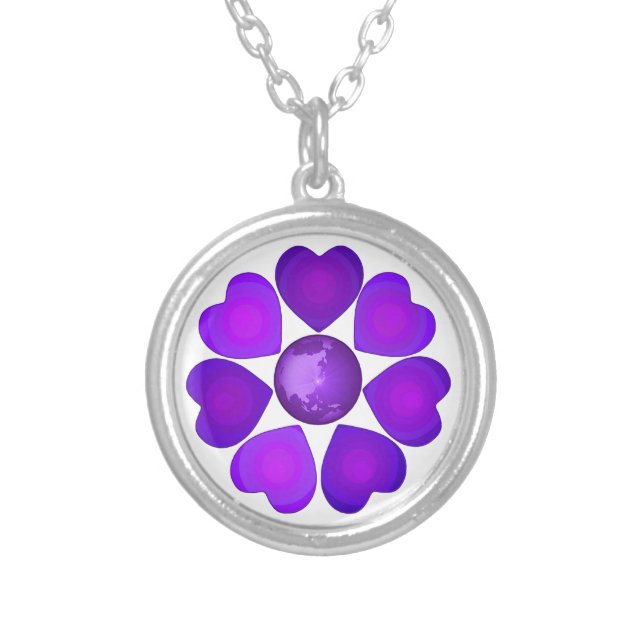 B&W Purple Hearts Beating Silver Plated Necklace (Front)