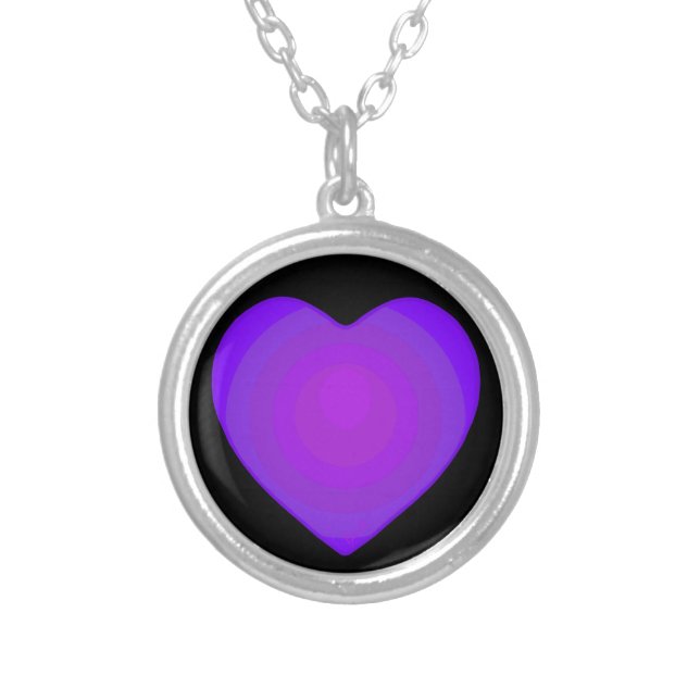 B&W Purple Hearts Beating Silver Plated Necklace (Front)