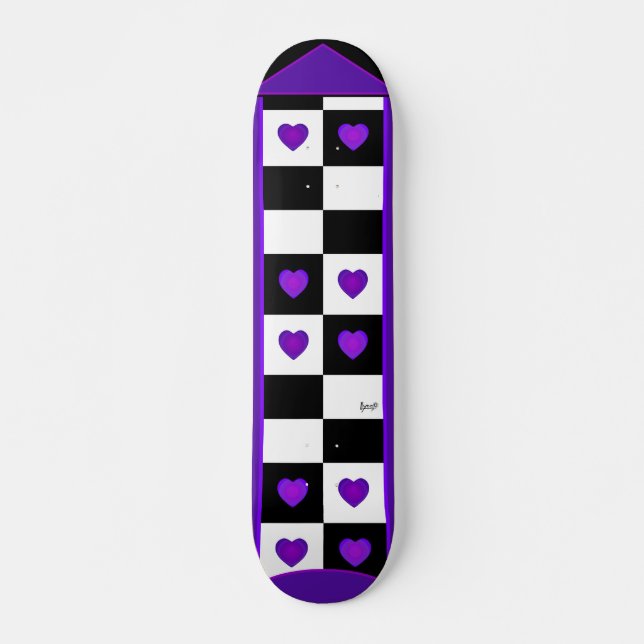 B&W Purple Hearts Beating Skateboard (Front)