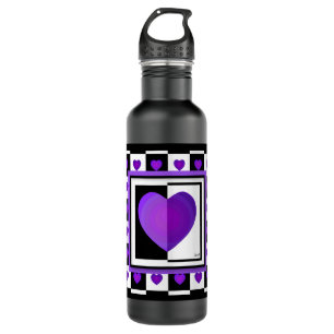 B&W Purple Hearts Beating Stainless Steel Water Bottle