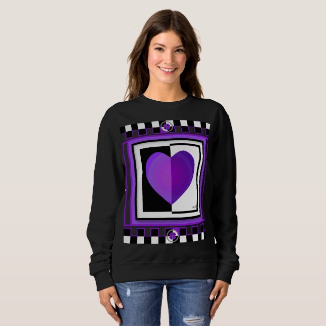 B&W Purple Hearts Beating Sweatshirt (Front Full)