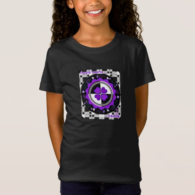 B&W Purple Hearts Beating T-Shirt (Front)