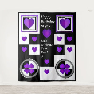 B&W purple hearts beating Tapestry