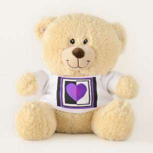 B&W Purple Hearts Beating Teddy Bear