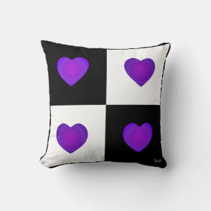 B&W Purple hearts beating Throw Pillow