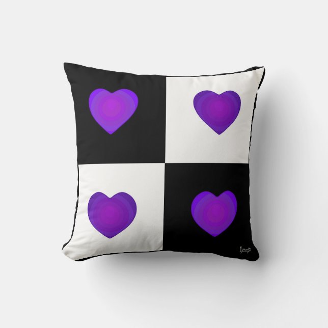 B&W Purple hearts beating Throw Pillow (Front)