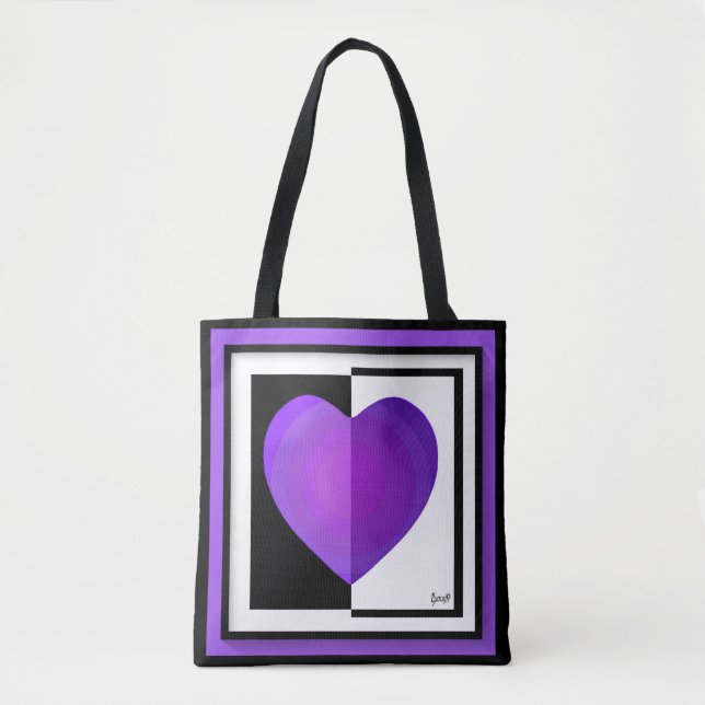B&W Purple Hearts Beating Tote Bag (Front)