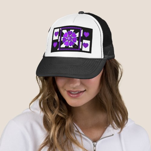 BW Purple Hearts Beating Trucker Hat